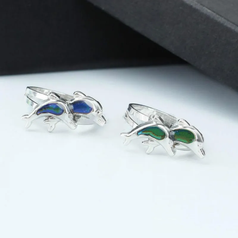 Jump Double Dolphin Color Change Mood Ring Temperature Emotion Feeling Rings Adjustable Opening Rings For Women