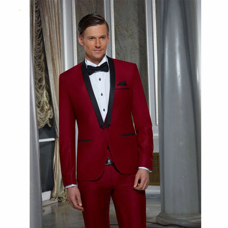 Red wedding tuxedo jacket Custom Homme Men Suits With Pants Slim Fit