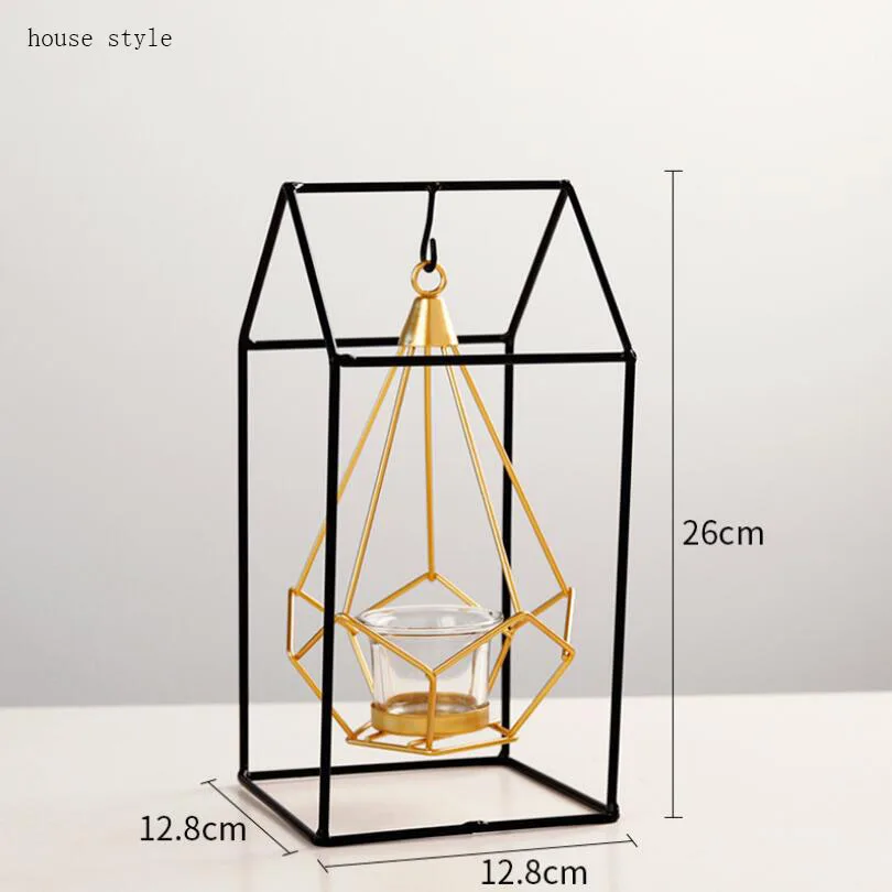 Нордический контракт Золотой геометрический Железный искусство Висячие силы подсвечник предметы домашнего декора свеча настольная мебель - Цвет: house style