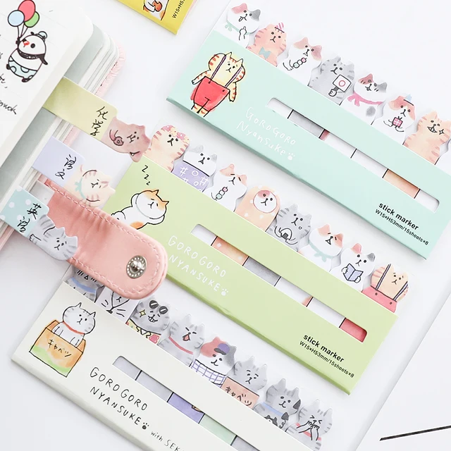 4 pcs Kawaii cat memo pad Cute kitties stick marker Cartoon post stickers planner Stationery Office School supplies A6881