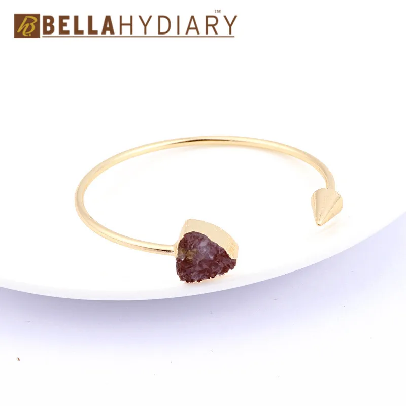 Bijoux European Vintage Jewelry Geometric Round Resin Druzy Asymmetry Hand Cuff Adjustable Bracelet For Women Bangles Bileklik