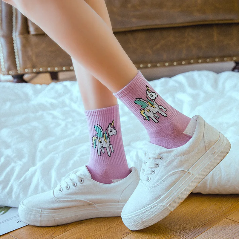 Новые женские хлопчатобумажные носки креативные Мультяшные короткие носки индивидуальный носок с единорогом harajuku забавные stopki skarpetki damskie милые носки