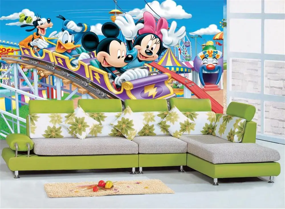 

kids room wallpaper custom 3d photo mural amusement park roller coaster mickey 3d photo sofa TV background non-woven wallpaper