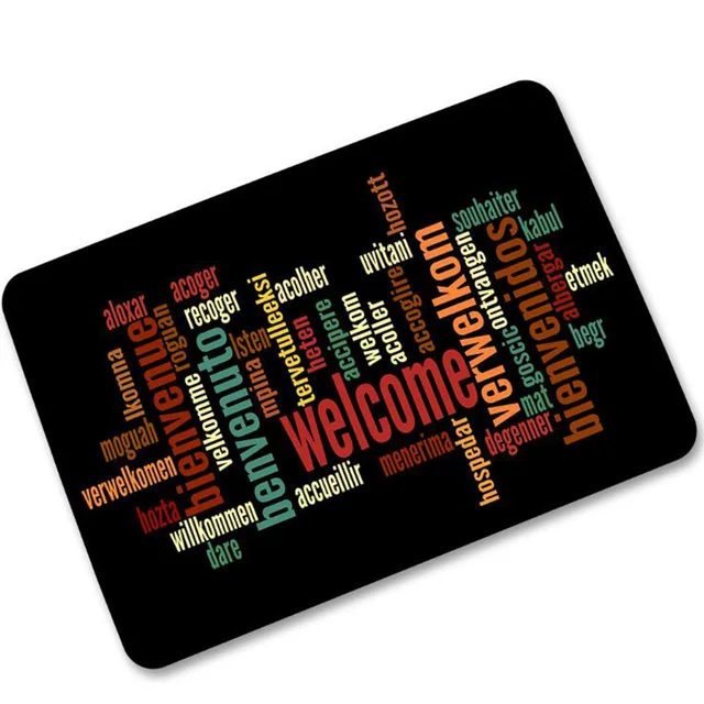 welcome or goodbye in different language printed rubber doormat non