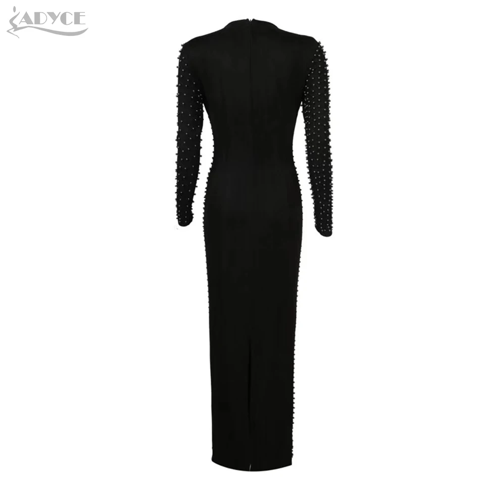 Adyce новое летнее роскошное элегантное вечернее платье с жемчугом для знаменитостей женское сексуальное черное облегающее Клубное платье телесного цвета с длинным рукавом