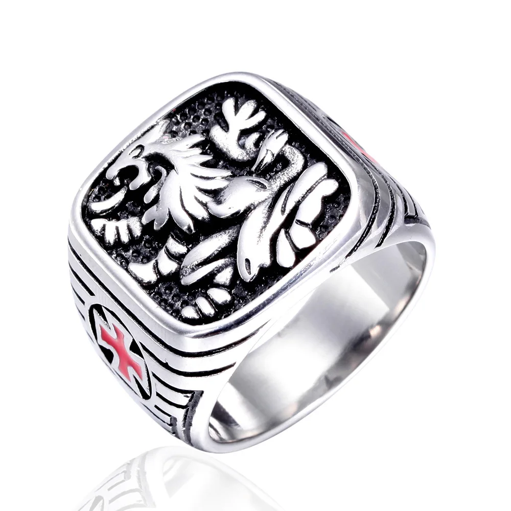 

316L Stainless Steel Royal Lion Men Rings Vintage Religious Cross Talisman Good Lucky for Men Boy Fashion Jewelry Gift