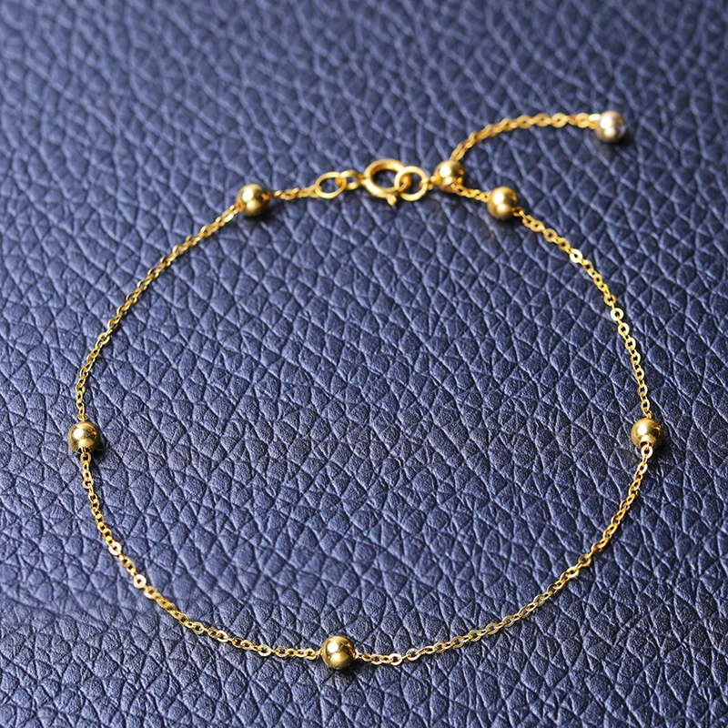 DAIMI pulsera de oro puro cadena satelital 18 K Cadena de cuentas de oro amarillo ajustable 18 cm pulsera de cadena de regalo de joyería - 5