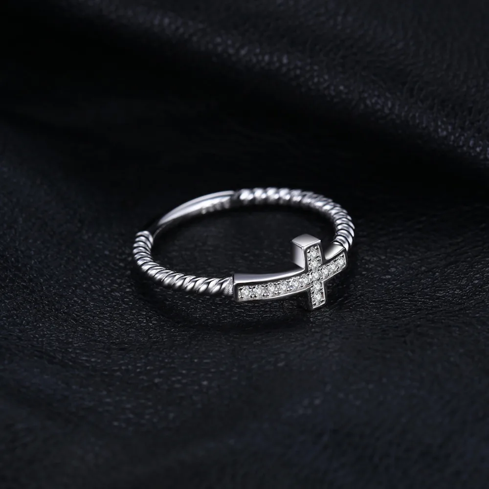 JewelryPalace Trendy Cross Ring Cubic Zirconia Peace Statement Rings For Women Authentic 925 Sterling Silver Color Fine Jewelry