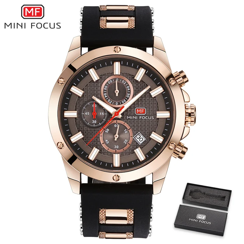 MINIFOCUS Men's Wristwatch Quartz Wrist Watch Men Waterproof Chronograph Silicone Band Military Sport Watches Relogio Masculino