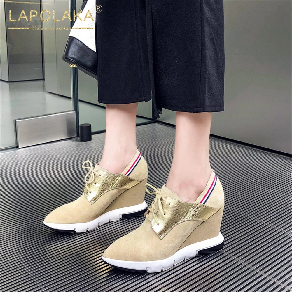 

Luxury Kid Suede leather Pointed Toe wedges Shoes Woman Casual Comfortable Autumn Spring high heels pumps Female Shoes