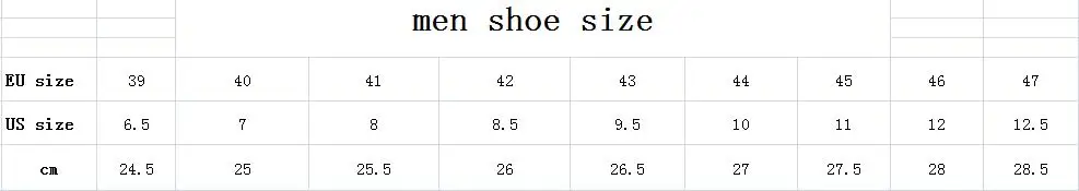 men shoe size sheet