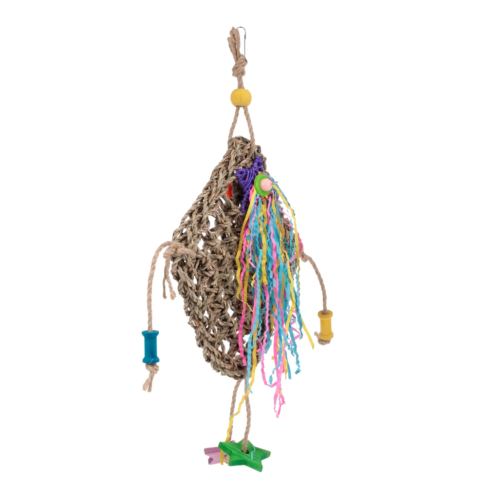 Bright multicolors Woven Activity Bird Seagrass Swing Wall Scratching Chewing Hanging Toy Parakeets Cockatiels Conures Macaws