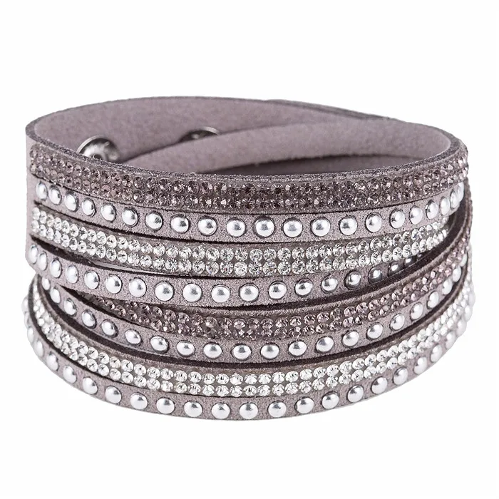 HOCOLE wrap браслет для женщин браслет из кожи и кристаллов с полностью проложенным кристаллом wrap ped браслеты женские модные ювелирные изделия - Окраска металла: grey