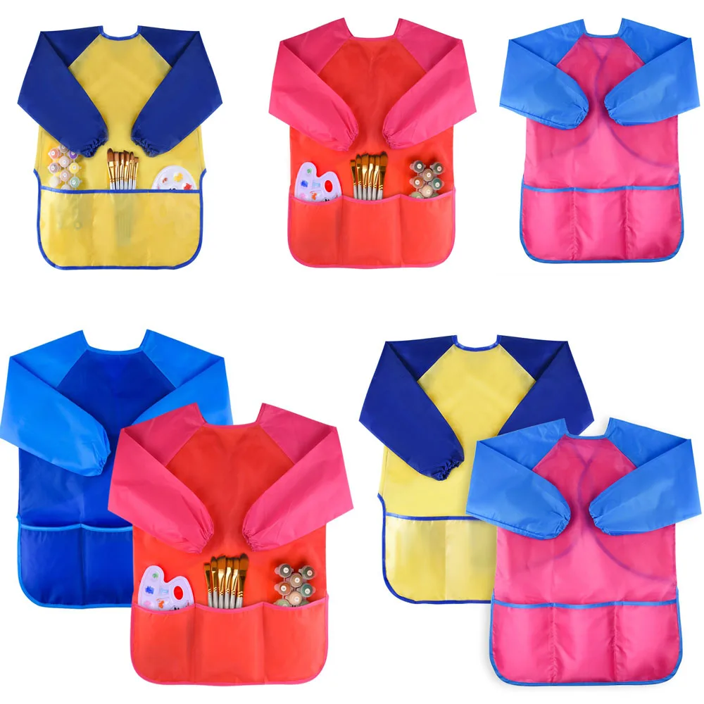 Kids Art Smocks Child Waterproof Artist Painting Aprons Long Sleeve with Pockets
