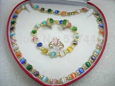 

Wholesale JWEW6529 pretty Multicolor Opal Necklace Bracelet Earring Ring set (A0503)