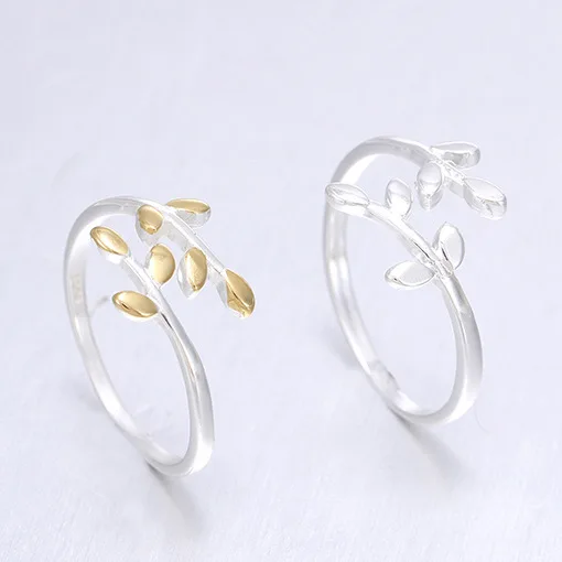 925 Sterling Silver Tree Leaf Open Rings For Women Forest Style Girl Hypoallergenic Sterling-silver-jewelry