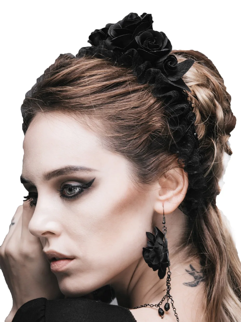 Популярная Готическая стимпанк пять роз лента для волос Женская мода цветок эластичная лента для волос Черная роза головные уборы аксессуары AS024