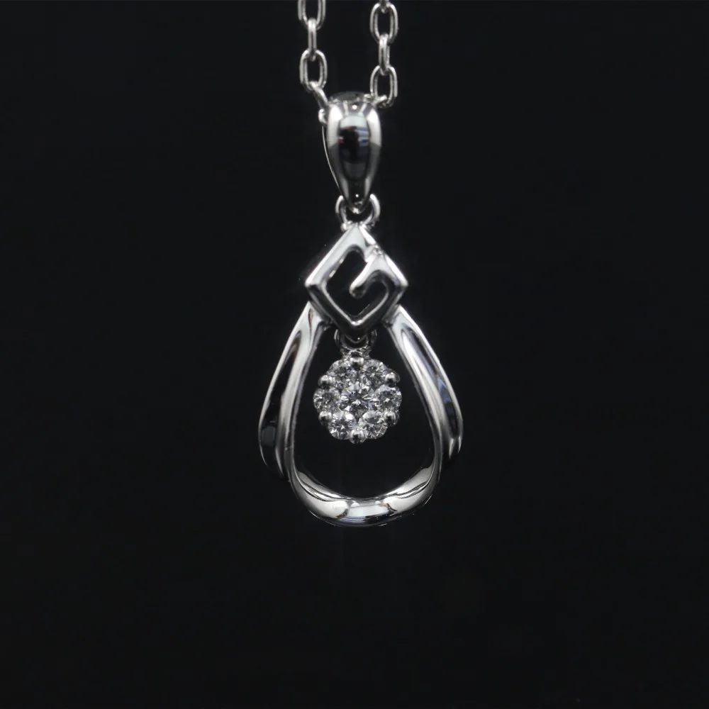 

LASAMERO Halo 0.024CT 18k Gold Round Cut Square Center Pave Set Natural Diamond Pendant Necklace Chain Women Fine Jewelry