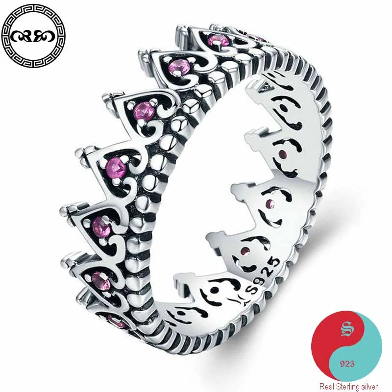 

Retro Personality vintage S925 Sterling Silver Ring minimalist royal imperial Queen crystal crown for women