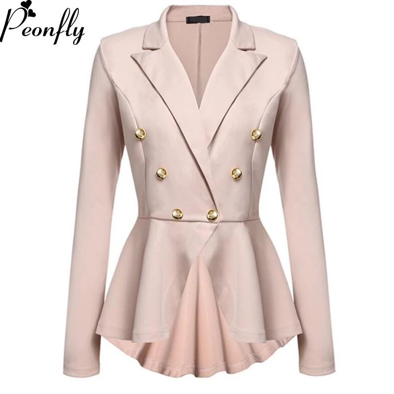 

PEONFLY Fashion Slim Fit Women Jackets Womens Ladies Office Jacket Elegant Female Solid Button Plus Size
