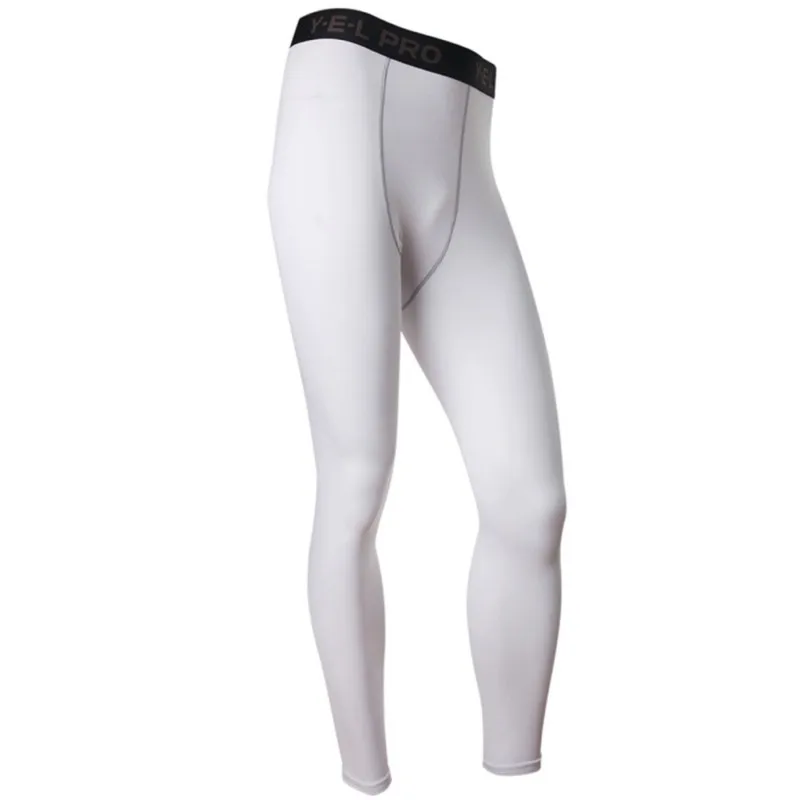 Мужские тренировочные базовые слои кожи Спортивные Компрессионные колготки спортивные штаны для бега - Цвет: Белый
