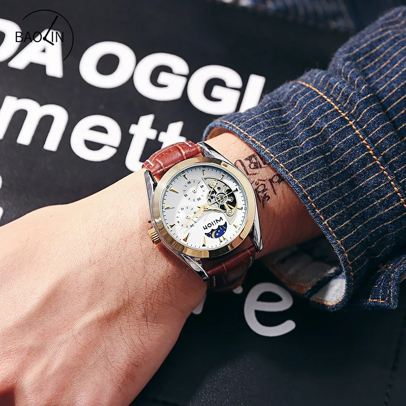 Wilon أزياء ساعات آلية للرجال مضيئة التلقائي الجوف توربيون الساعات الهيكل العظمي ساعة اليد Starking الذكور هدية الساخن