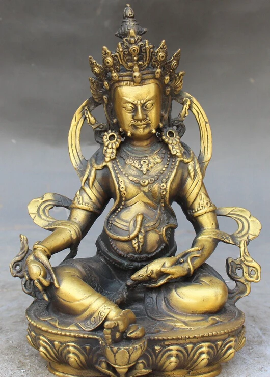 

bi001889 8" China Tibet Buddhism copper brass yellow jambhala Wealth God Buddha statue