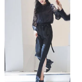 

springsummer new products with half-through lace hollowed-out horn sleeve black bandage open fork jumper pants clothes sET