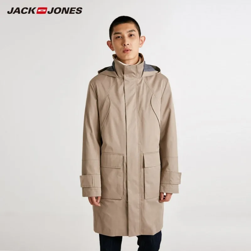 JackJones Мужская парка с капюшоном пальто ветровка длинная куртка Тренч пальто мужская одежда 218309524