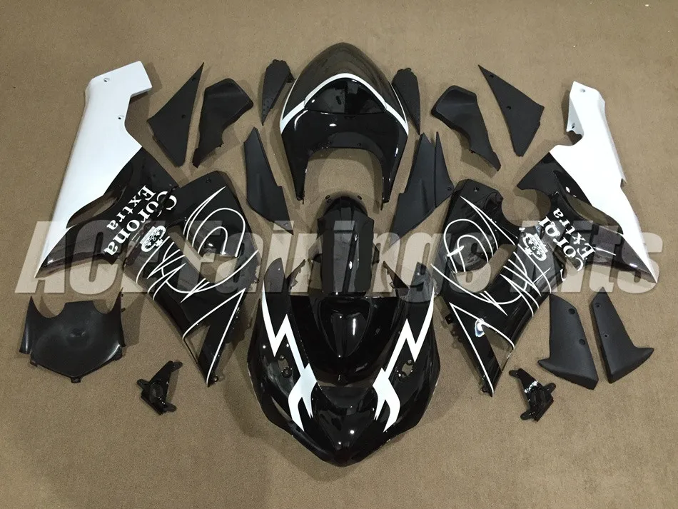 Abs Обтекатели комплект подходит для kawasaki Ninja ZX6R 636 2005 2006 05 06 6R ZX-6R 600CC Кузов Набор изготовленный на заказ черный белый corona