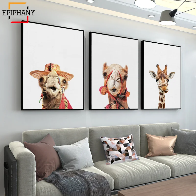 

Modern Wall Art Canvas Painting Llama Bunny Giraffe Kangaroo Animal Posters and Prints Nursery Decor Kids Room Anime Poster