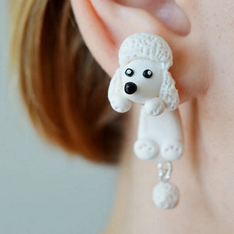 TTPAIAI 30 Handmade Polymer Clay Cute Poodle Dog Earrings For Women Girls Fashion Jewelry Dog's Paw 3D Animal Stud Earrings Gift