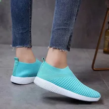 Женская обувь на плоской подошве; дышащие вязаные сетчатые Прогулочные кроссовки; мягкие носки; DX88