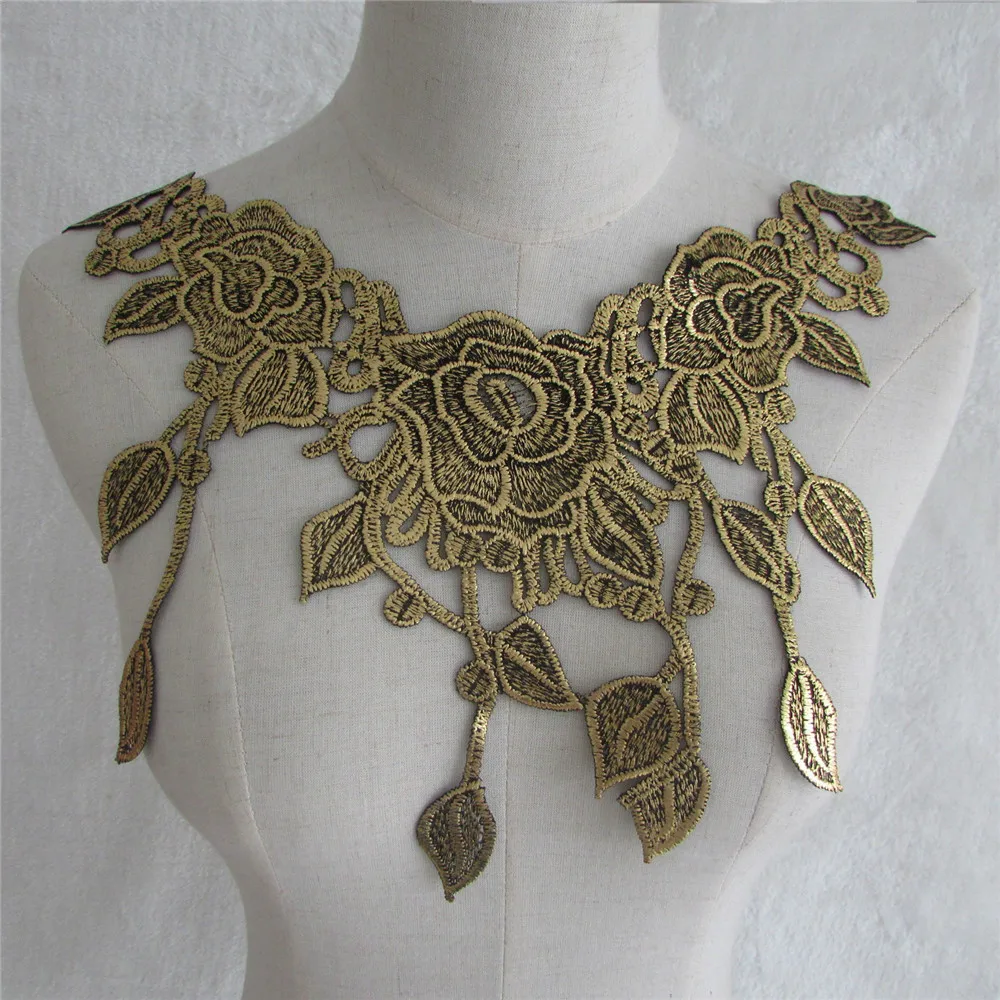 Fashion all match golden Embroidered Lace Neckline DIY hand sewing