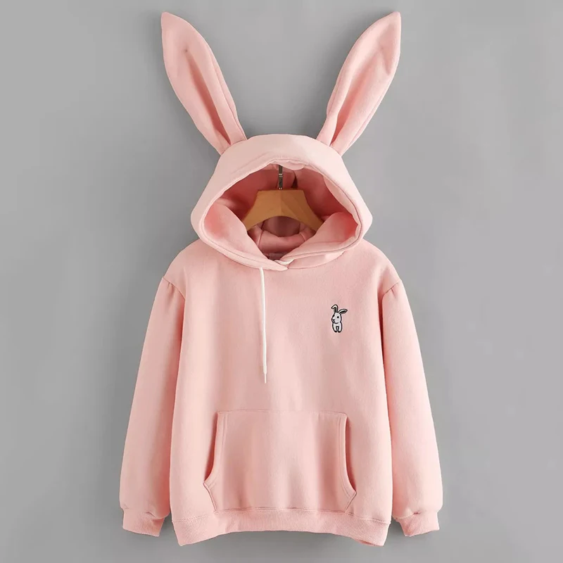 Zebery 2018 Харадзюку толстовки для женщин с длинным рукавом Кролик вышитый свитер пуловер осень милые уши кролика Harajuku