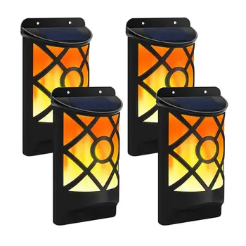 

Solar Flame Lights Outdoor, 4 Pack 66LED Flickering Flame Wall Lights with Motion Sensor Auto On/Off Night Lights Lattice Design