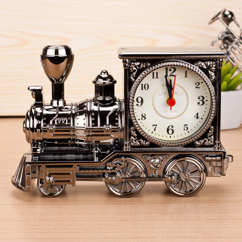Vintage Train Style Alarm Clock Table Desk Time Clock Cool Train Model