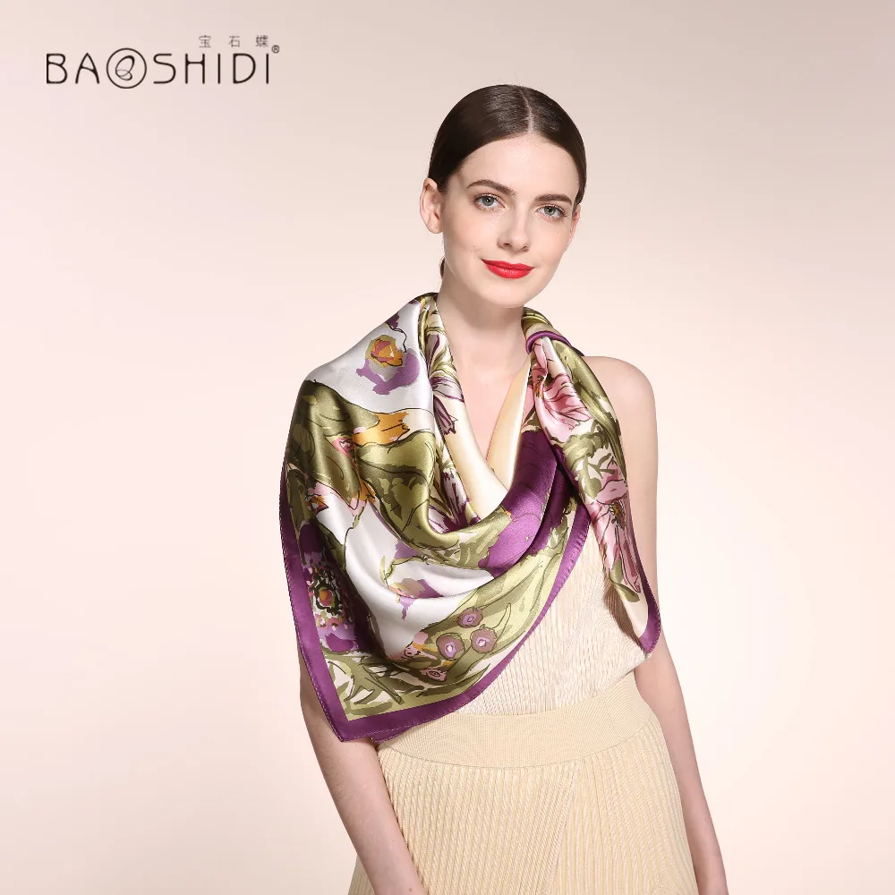 100 Silk women scarf, Floral printing 110*110 Scarfs, Fashion scarves