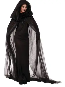 

Women Witch Halloween Scary Costume Black Fancy Evil Long Dress Cloak Voile Carnival Festival Performance Ghost Cosplay Clothing
