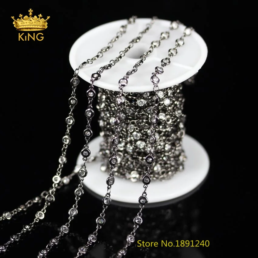 

5Meters Lot,Clear Zircon Faceted Flat Round Beads Chain,4mm,6mm,Gun Black Plated Wire Wrapped links Rosary Chains Necklace,KS-22