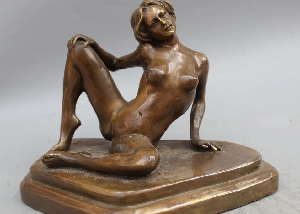 

8" Western Bronze Sculptural Art take a rest Naked woman nude belle statue