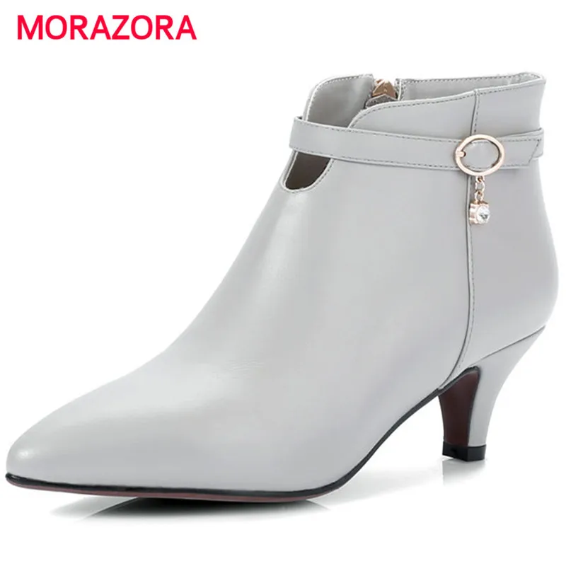 

MORAZORA 2018 new fashion pointed toe stiletto heel ankle boots for women genuine leather boots autumn winter high heel boots