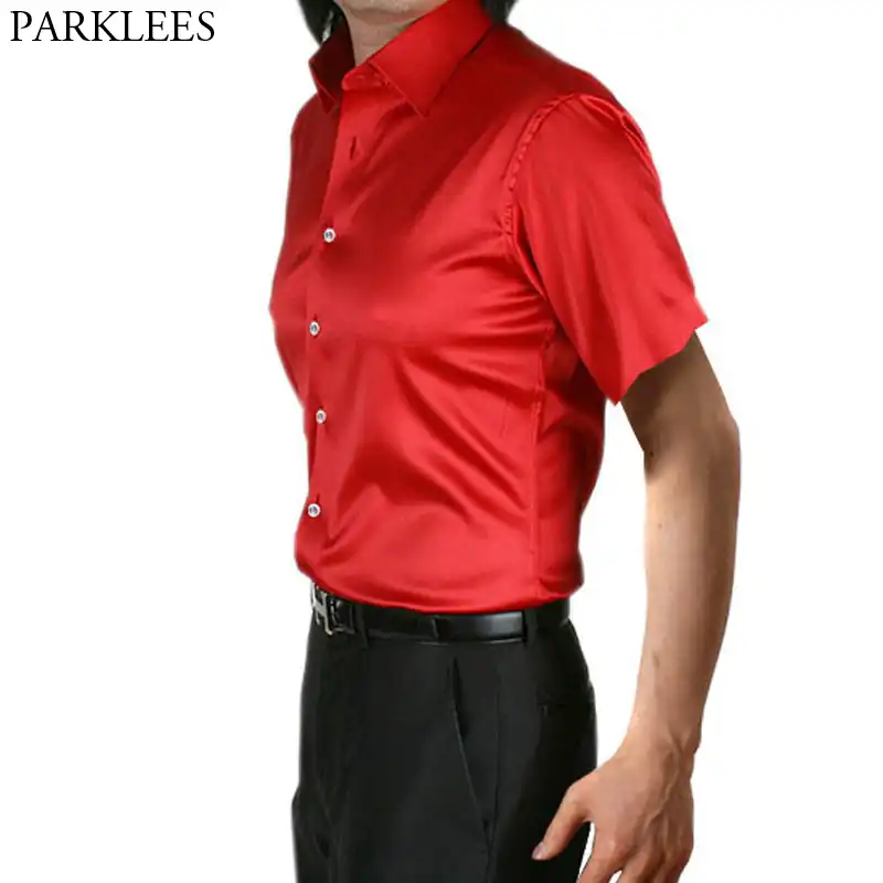 Red silk shirt mens Clearance