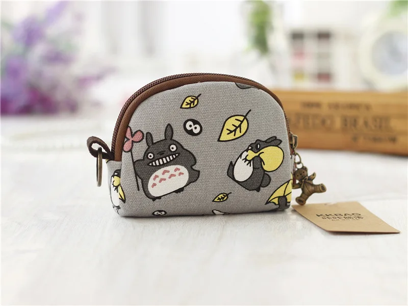 Милый женский мини-кошелек для монет Totoro, маленькие сумки на молнии для девушек, синий, серый, белый, холщовый чехол для монет HH002