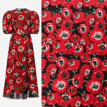 145 см ширина анемон принт черный четыре пути эластичная Полиэстеровая ткань для женщин летние платья юбки блузка брюки DIY-AF798