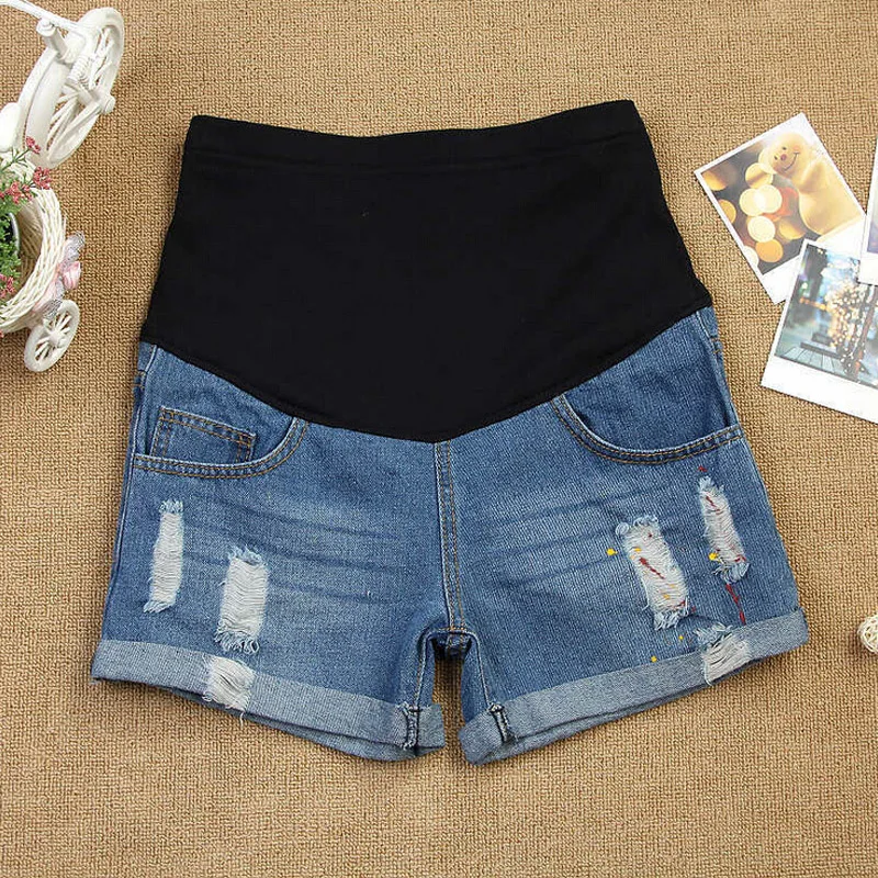Maternity Shorts Premama with Paint Hole Maternity Jeans Short Care Belly Fashion Denim for Pregnant Trouser Lady Pants