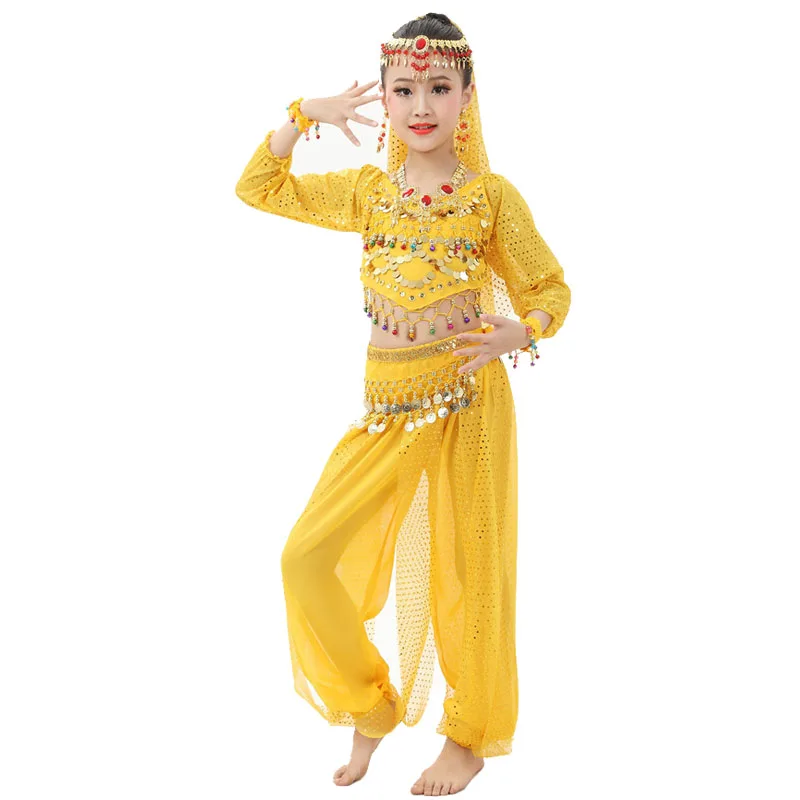6 шт./компл. танец живота костюмы Дети костюмы для танца живота танец живота подарок для девочек S-XL одежда с длинным рукавом индийское платье для детей