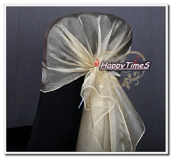 

100pcs/lot Wedding Decorations Champagne Organza Ribbon Hood Chair Cap Sashes Chair Hat