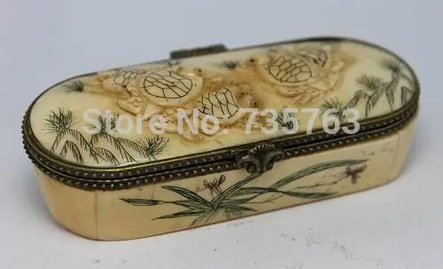 

00851 CHINESE HAND CARVING TORTOISE OLD Bovine bone BOX