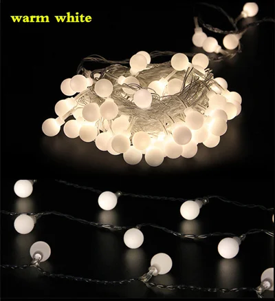 warm white 10 м 100LED светильник-шар гирлянды сказочные огни для свадьбы рождественские украшения для дома наружного освещения ЕС вилка/батарея питания - Испускаемый цвет: warm white